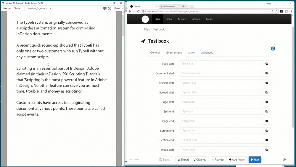 Screenshot showing a test book workflow in Typefi server