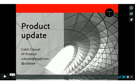 Title slide from Caleb Clauset's 2018 Typefi Product Update.