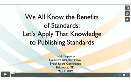 Title slide from Todd Carpenter's standards publishing presentation.