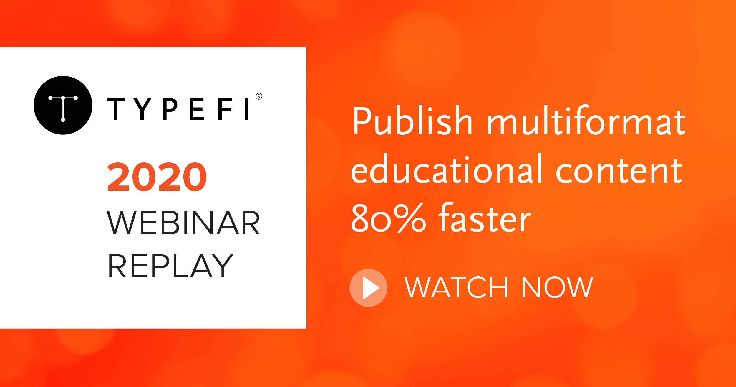 A promotional graphic for the webinar 'Publish multiformat educational content 80% faster'
