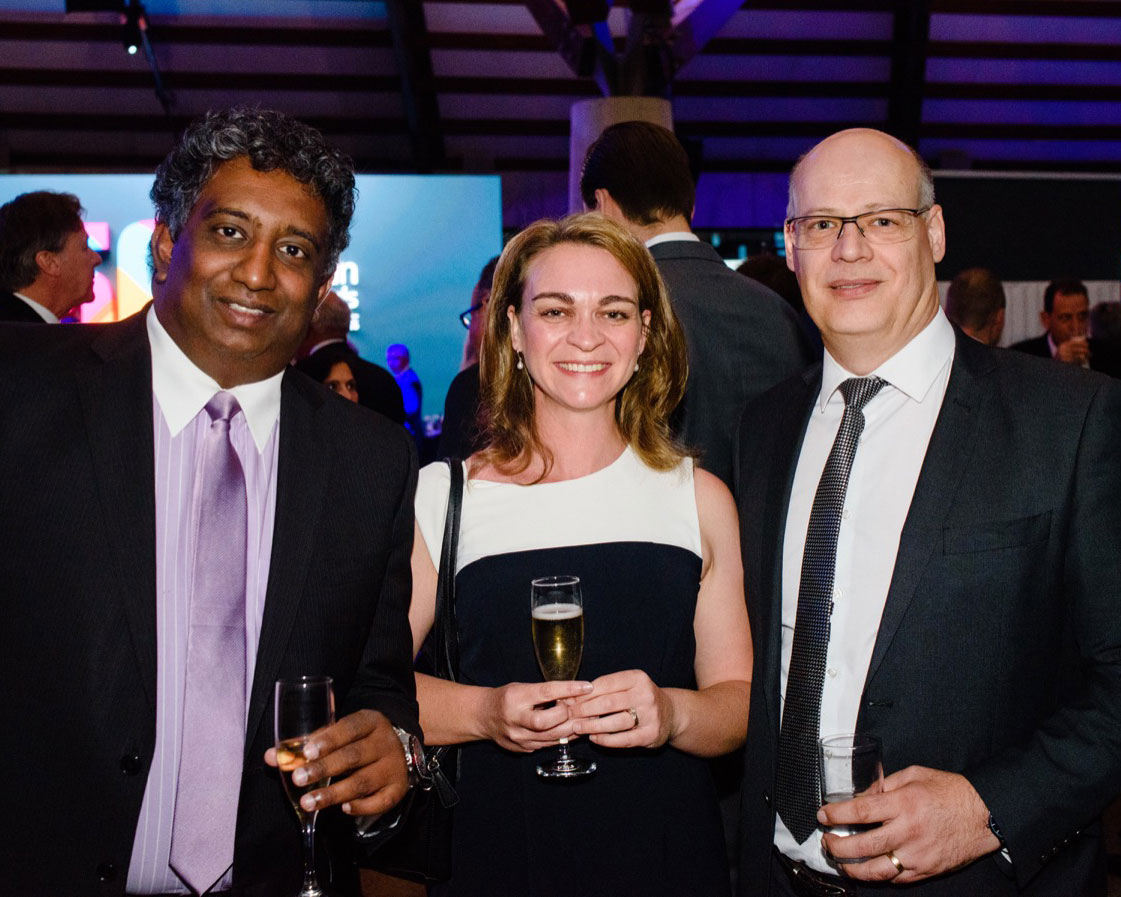 Chandi Perera, Shanna Bignell and Jacques Janse at the 2018 Australian Export Awards.