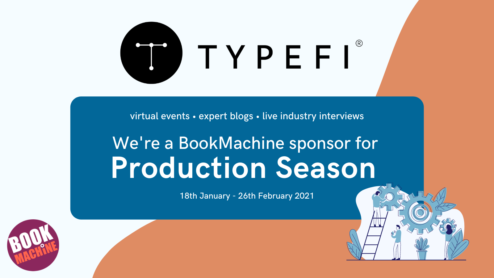 Graphic promoting Typefi's sponsorship of BookMachine's Production Season, 18 January to 26 February