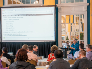 B. Tommie Usdin presenting at the 2019 Typefi User Conference.