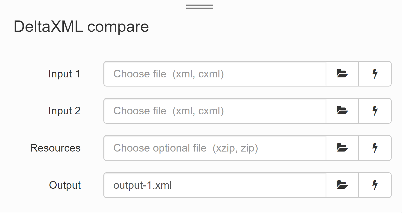 Screenshot of the DeltaXML compare action interface for Typefi Server