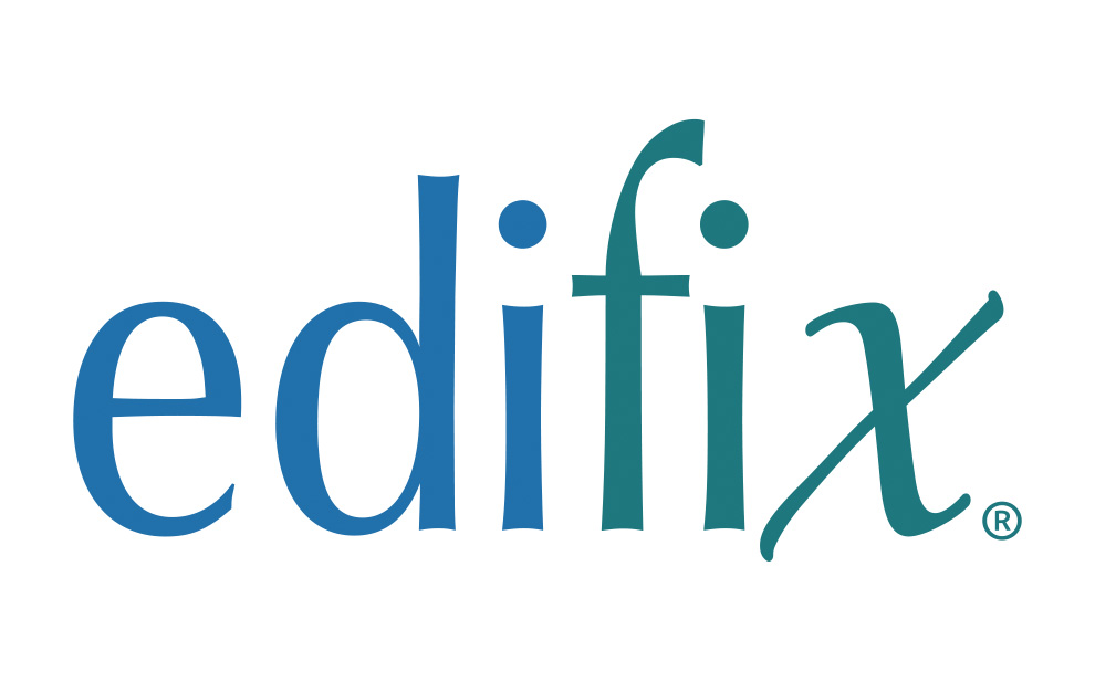 Logo of Edifix. The first three letters are a light blue, and the second three letters are a dull green.