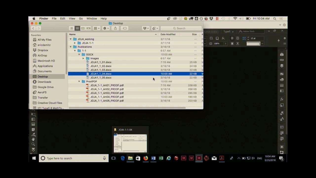 Screenshot of Eric's file manager showing the folder where the newly created DOCX and PDF files have been stored.