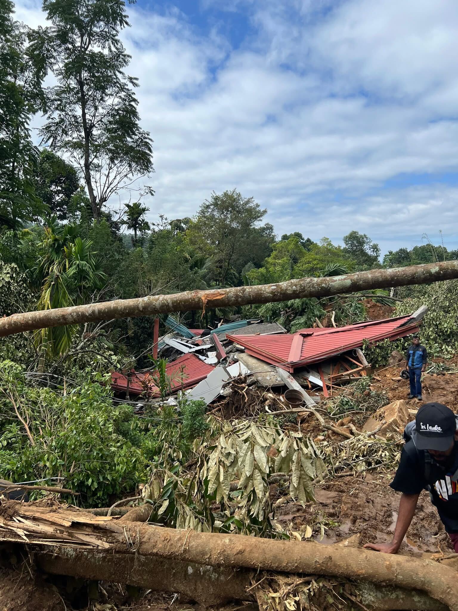 A home in the jungle completely flattened by landslides in Sri Lanka.