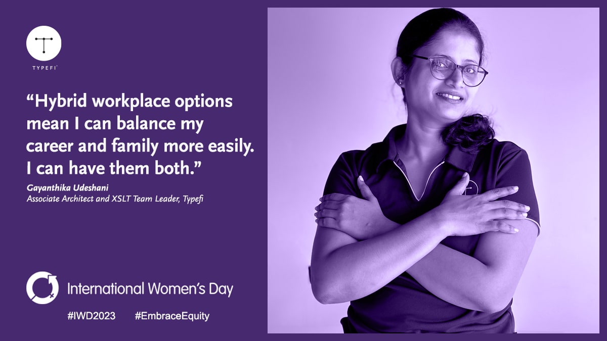 Promotional image with staff quote for International Women's Day 2023.