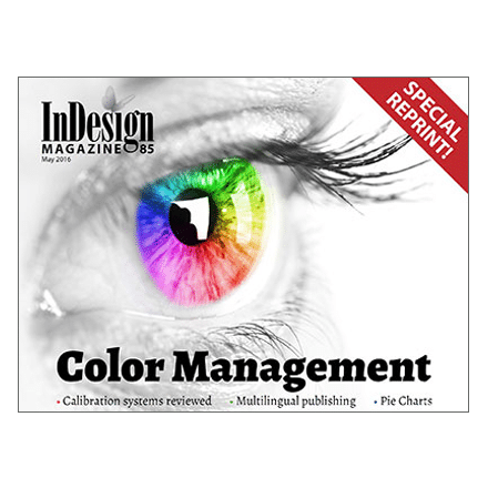 Cover of the May 2016 issue of InDesign Magazine promoting a lead story on colour management.