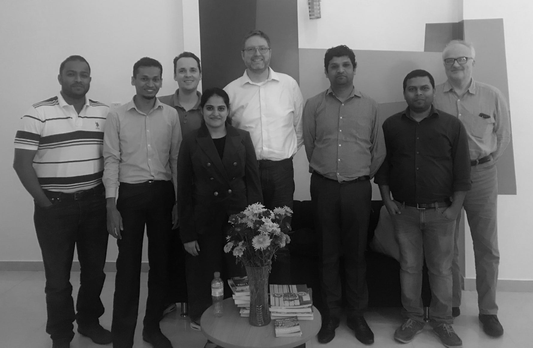 Typefi's Guy van der Kolk, Jason Mitchell, and Peter Kahrel at a training session with customers in Typefi's office in Sri Lanka.