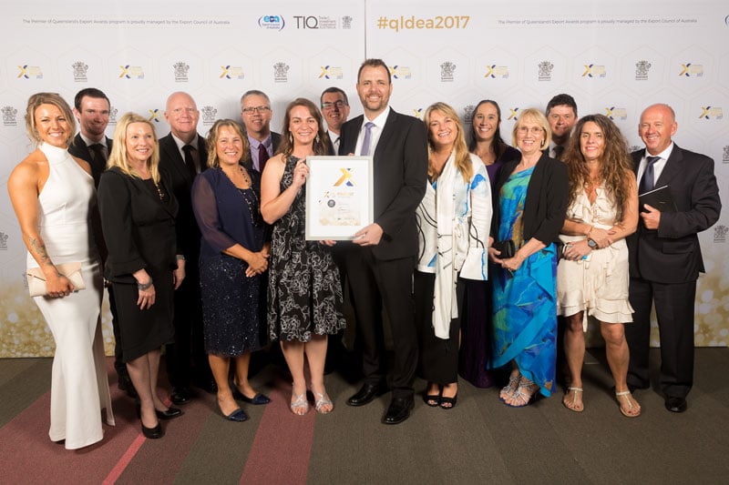 Shanna Bignell and Ben Hauser with Typefi's cheer squad from Sunshine Coast Council and other Sunshine Coast businesses at the 2017 Premier of Queensland's Export Awards.