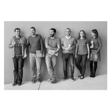 A black and white photo of Typefi's six Australian team members in a row.