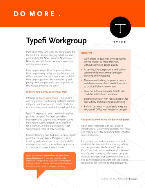 Typefi Workgroup brochure cover
