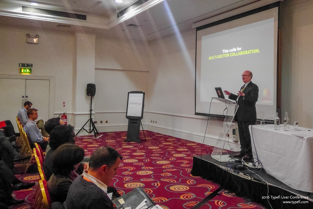 Keynote speaker Bill Kasdorf, VP and Principal Consultant at Apex Content Solutions, speaks about publishing's  'Grand Convergence' at the 2016 Typefi User Conference.