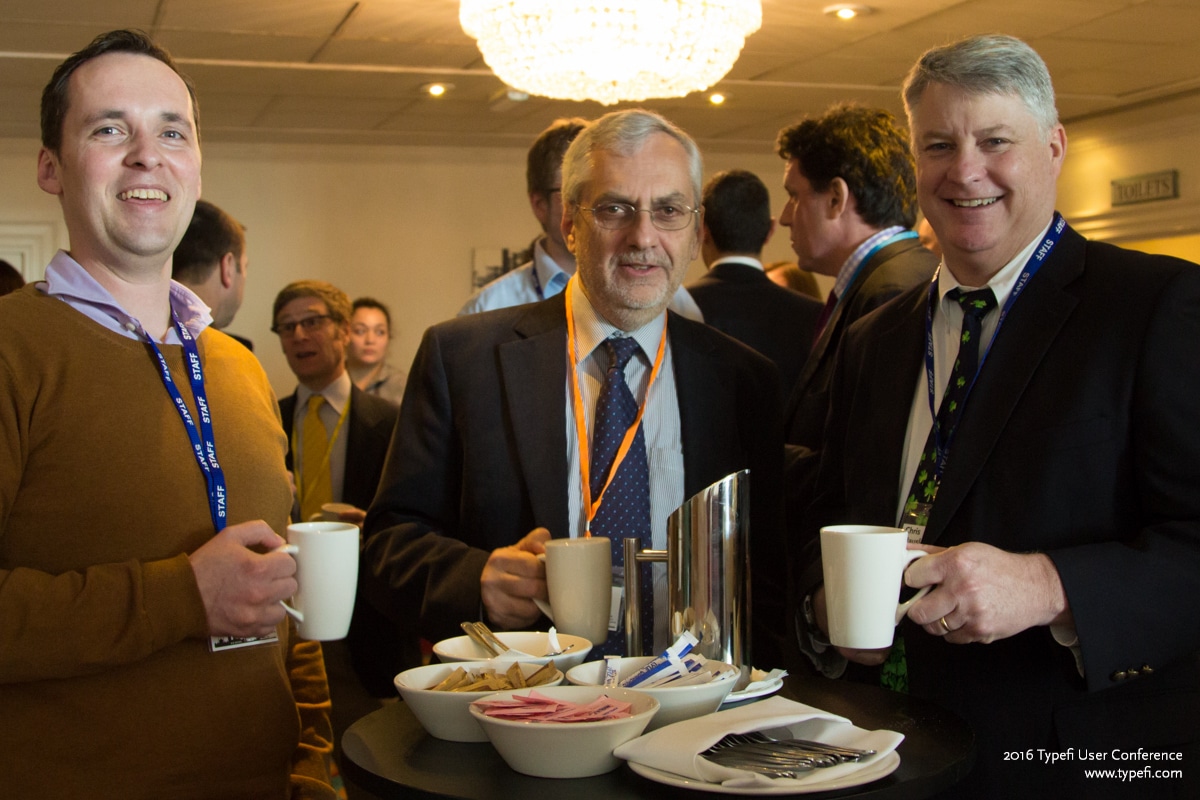 Typefi's Guy van der Kolk (left) and Chris Hausler (right) with Peter Godwin from the International Electrotechnical Commission (centre).