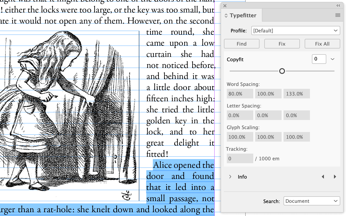 A short looping animation demonstrating the Typefitter 5 Copyfit slider first loosening then tightening a paragraph.