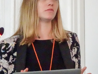 A woman presenting at the 2019 Typefi User Conference.