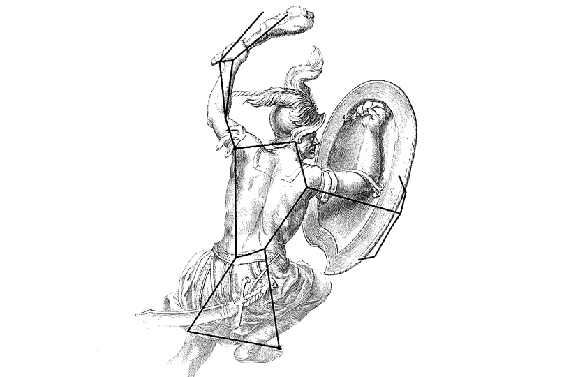 Black outline of the constellation Orion
