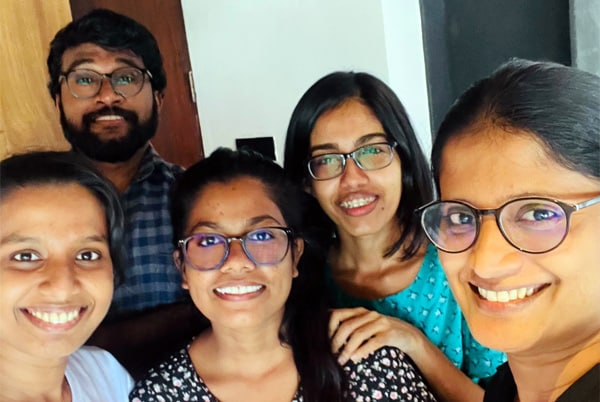 Group photo of the Typefi XSLT Colombo team (L to R): Anupama, Nimesh, Mahesha, Himasha, and Gayanthika.